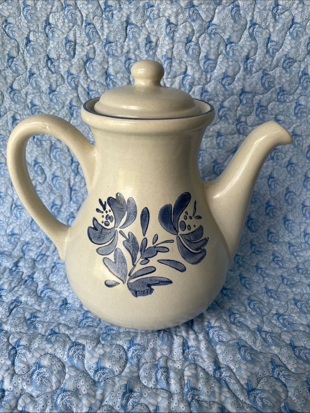 Pfaltzgraff Cream Ceramic Teapot with Blue Floral Motif